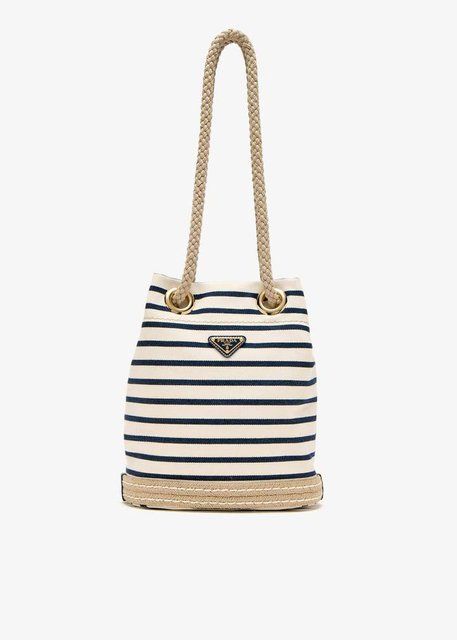 Prada Mariner Small Striped Fabric Bucket Bag