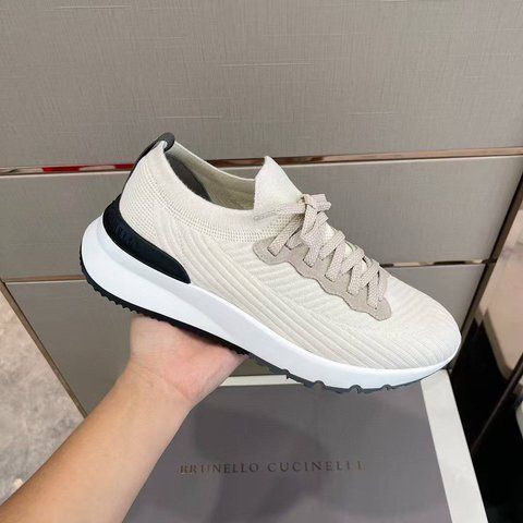 Brunello Cucinelli Cotton knit and semi-polished calfskin runners