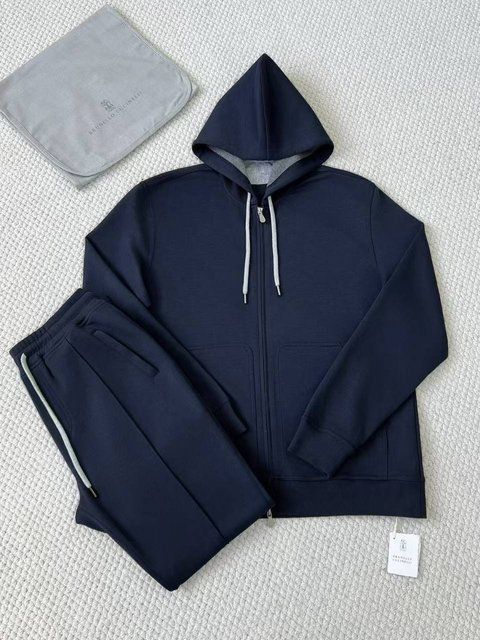 Brunello Cucinelli Cotton, cashmere and silk French terry double cloth hooded sweatshirt and trousers