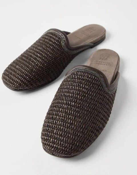 Brunello Cucinelli Monili-Embellished Techno Raffia Slippers 2507 фото