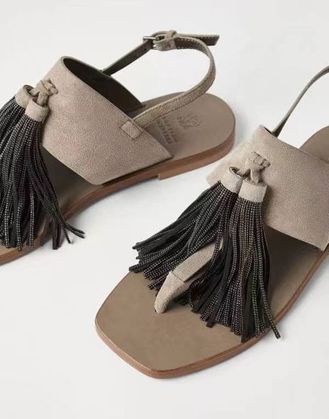 Brunello Cucinelli Suede Precious Tassel Sandals 2508 фото
