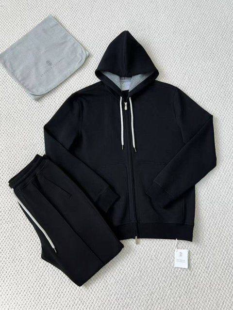 Brunello Cucinelli Cotton, cashmere and silk French terry double cloth hooded sweatshirt and trousers