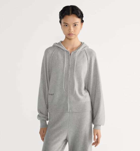 Dior Hooded Zipped Cardigan Gray Cashmere Knit 5857 фото