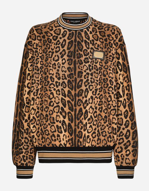 Dolce & Gabbana Round-neck sweatshirt with leopard-print Crespo and tag
