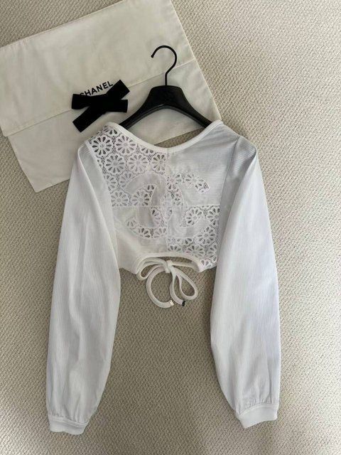 CHANEL Top Embroidered Cotton Poplin