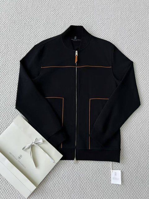 Brunello Cucinelli Techno cotton French terry sweatshirt with zipper and piping 2765 фото