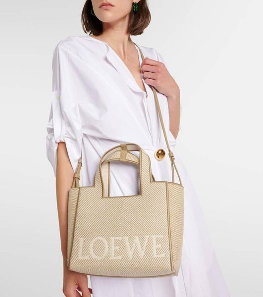 Loewe Logo leather-trimmed canvas tote bag