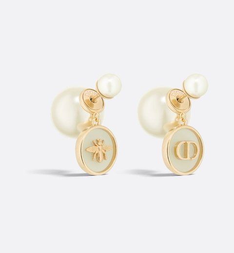 Dior Tribales Earrings Gold-finish Metal with White Resin Pearls and Hydrangea Green Transparent Resin 4422 фото