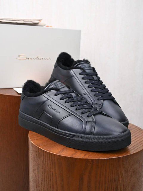 Santoni sneakers with fur and logo