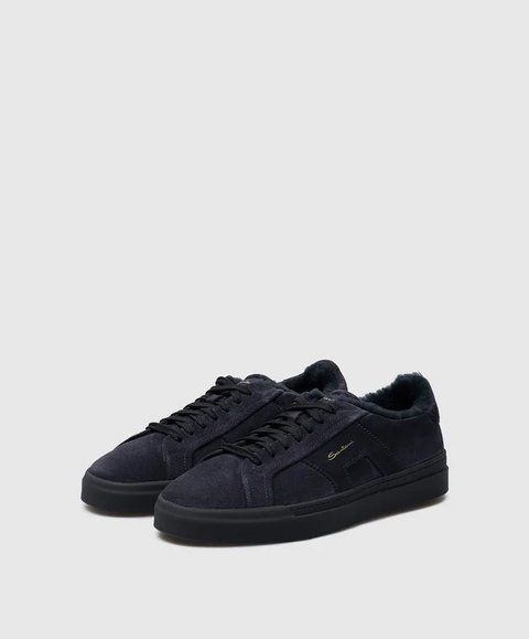 Santoni suede sneakers with fur and logo
