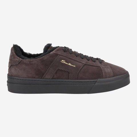Santoni suede sneakers with fur and logo