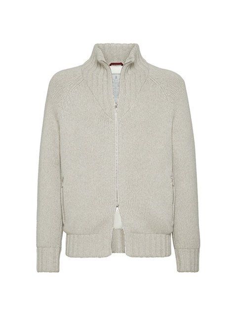 Brunello Cucinelli Cashmere Feather yarn knit outerwear jacket with down quilting