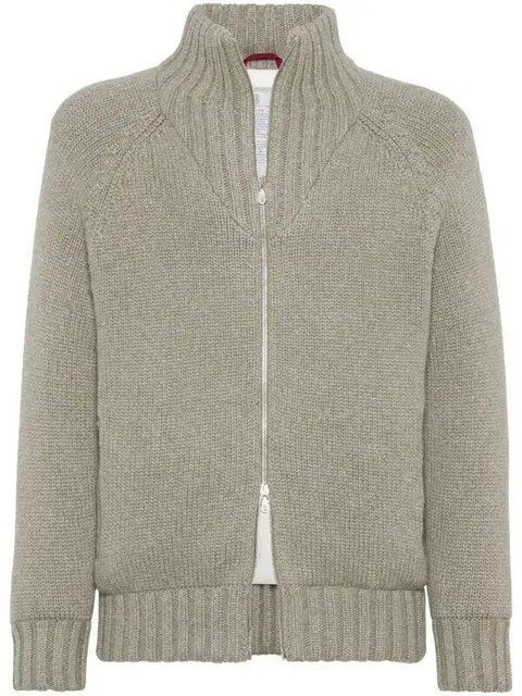 Brunello Cucinelli Cashmere Feather yarn knit outerwear jacket with down quilting