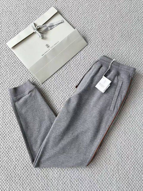 Brunello Cucinelli Techno cotton French terry trousers with piping