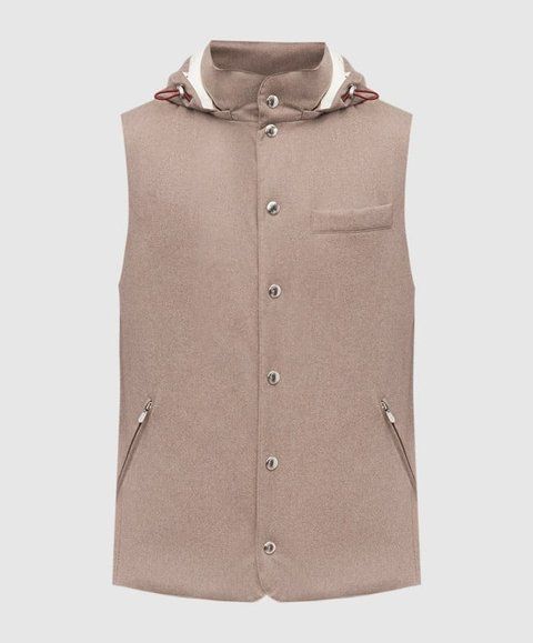 Brunello Cucinelli Bonded wool flannel down vest with detachable hood
