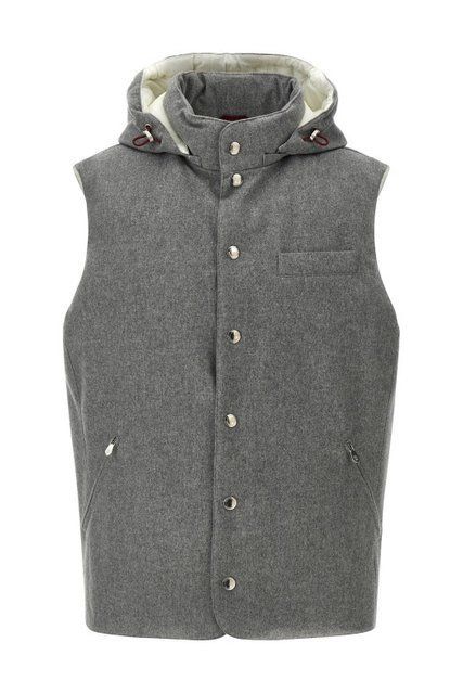 Brunello Cucinelli Bonded wool flannel down vest with detachable hood