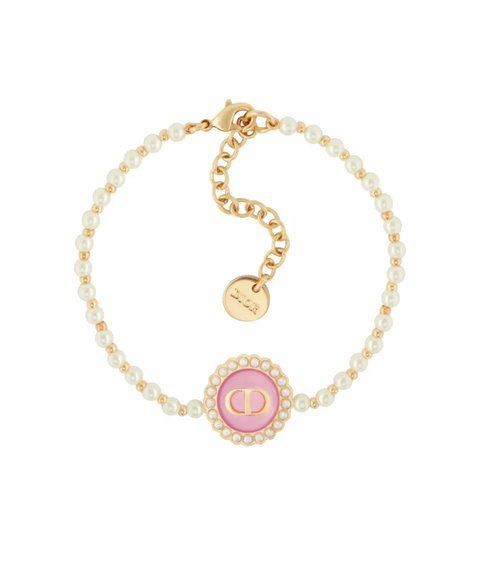 Dior Petit CD Baroque Bracelet In Gold-Finish Metal With White Resin Pearls And Pink Glass 4435 фото