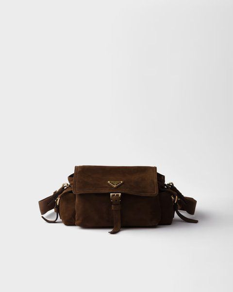 Prada Explore medium suede shoulder bag with flap