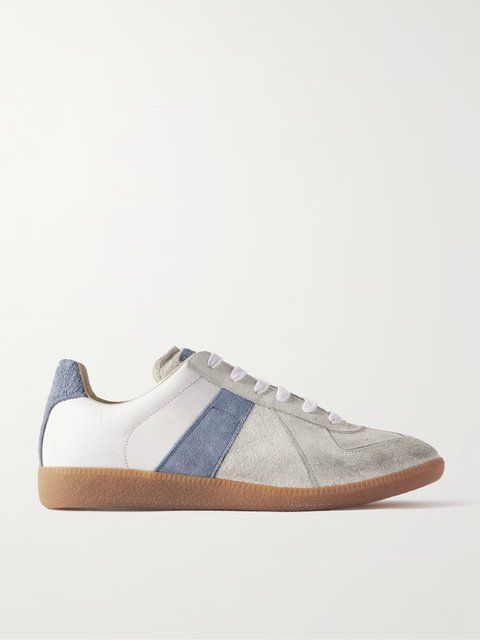 Maison Margiela Distressed Suede and Leather Sneakers