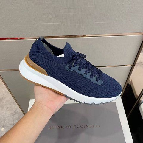 Brunello Cucinelli Cotton knit and semi-polished calfskin runners